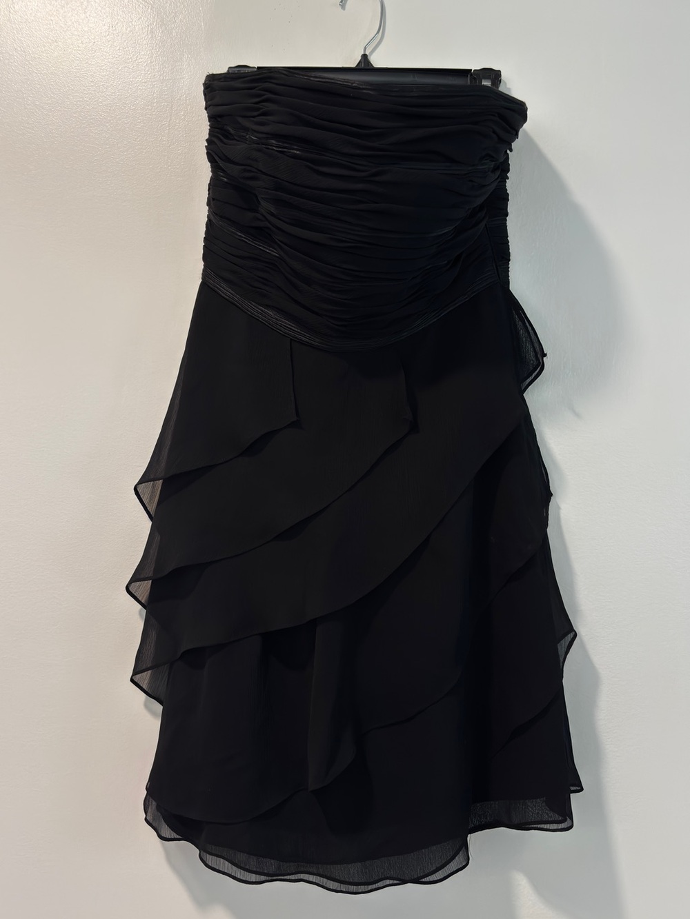 White House Black Market Black Strapless Ruffled Midi Skirt